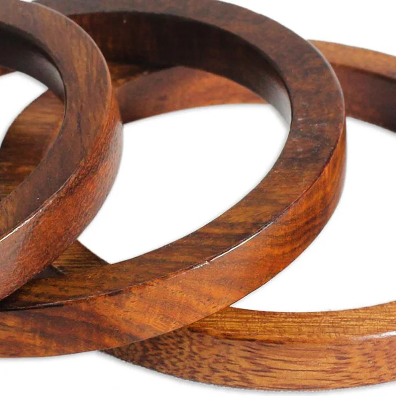 Three-layered bracelets for women  NOVICA Fashionable Trio, Mango wood bangle bracelets (set of 3) - 0.5 cm W