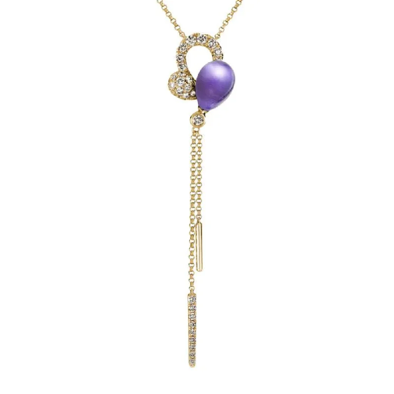 Modern minimalist necklaces  14k Amethyst & Diamond Pendant Necklace