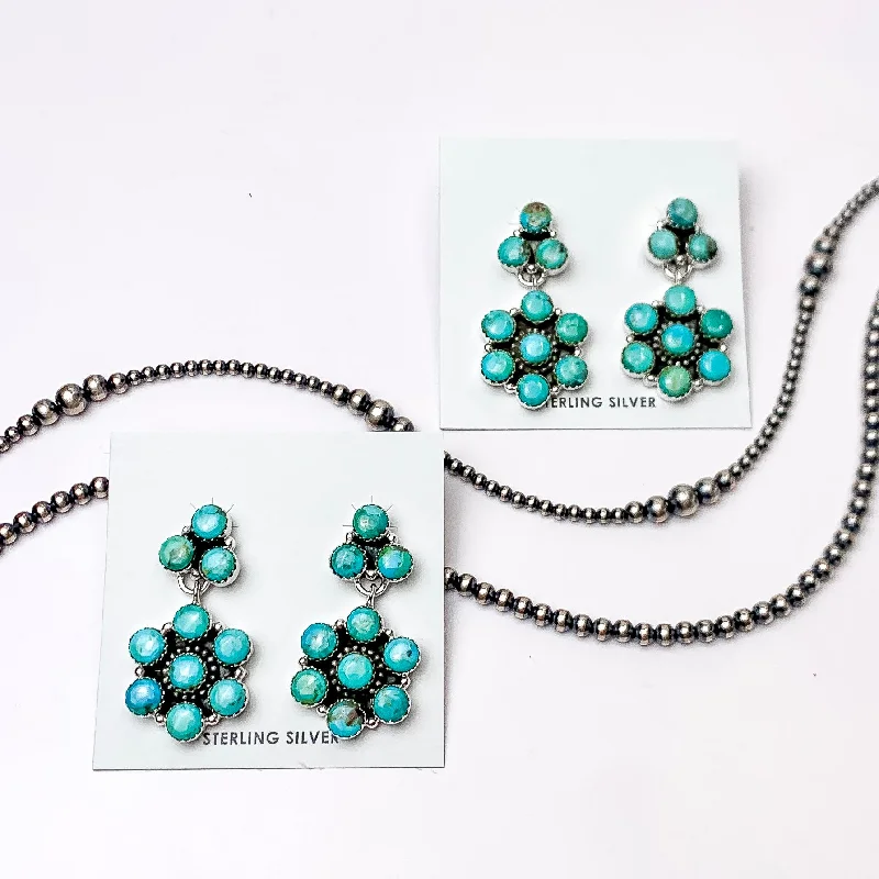 Earrings for prom nightHada Collection | Handmade Sterling Silver Cluster Drop Earrings with Kingman Turquoise Stones