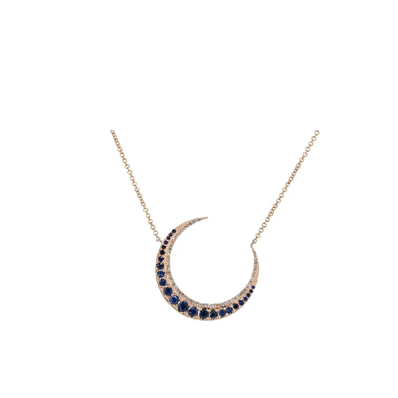 Chunky gold necklaces  14KT Rose Gold Diamond Pave and Sapphire Crescent Necklace