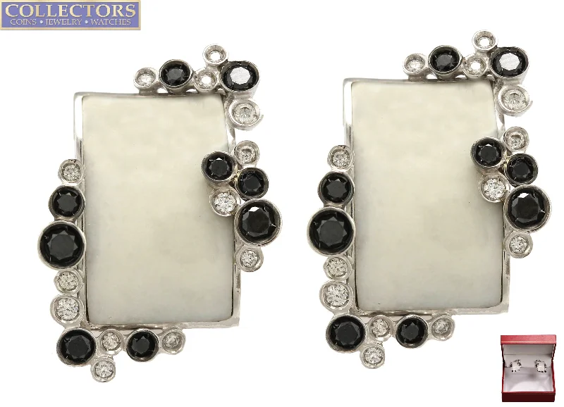 White pearl earringsMoraglione Italian Abstract 18K 750 White Gold 0.74ctw Diamond Enamel Earrings