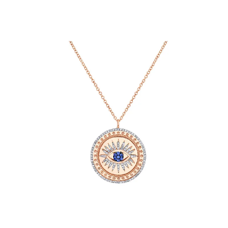 Big statement necklaces  14K Rose Gold and Sapphire Evil Eye Necklace