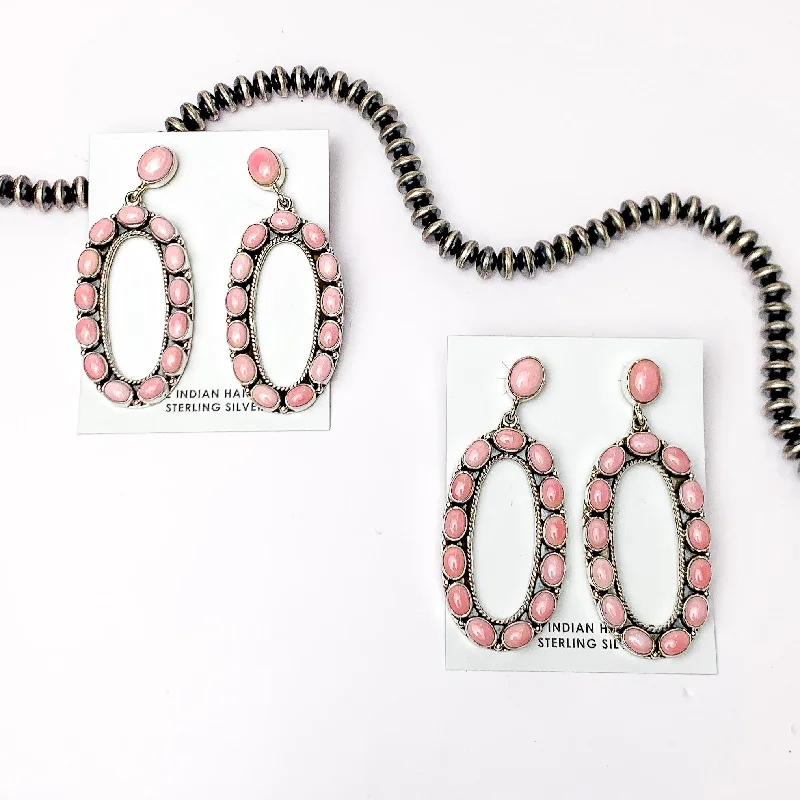 Extra large hoop earringsNavajo | Navajo Handmade Sterling Silver Oval Drop Earrings with Pink Conch Stones