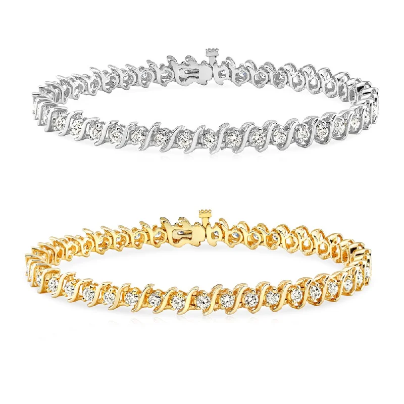 Bold charm bracelets  Auriya 1 to 10 carat TW Round Diamond Tennis Bracelet S-Link 14k Gold