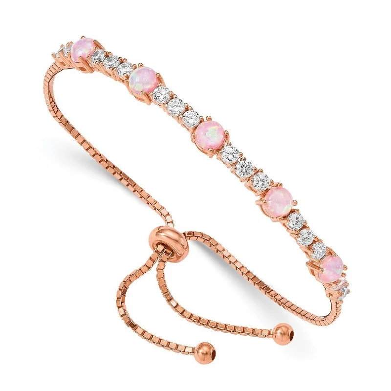 Mix and match bracelets  Curata 925 Sterling Silver Rose tone Lab Simulated Opal and Cubic Zirconia Adjustable Bracelet