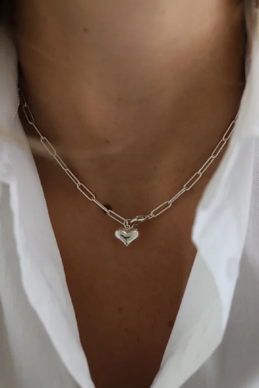 Korean fashion necklaces  PUFF HEART PAPERCLIP NECKLACE