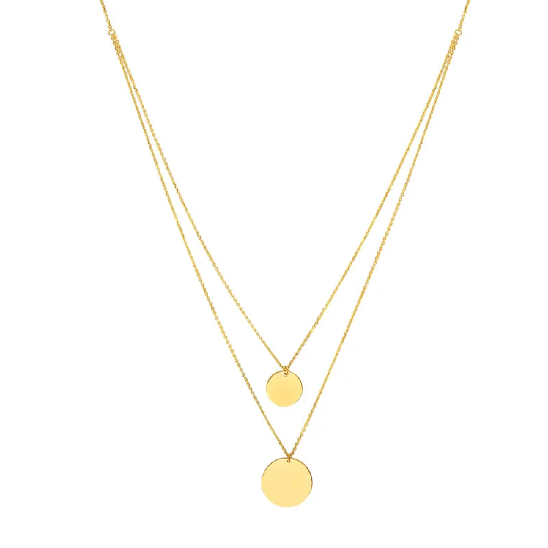 Vintage locket necklaces  14k Gold Double Strand Disc Necklace