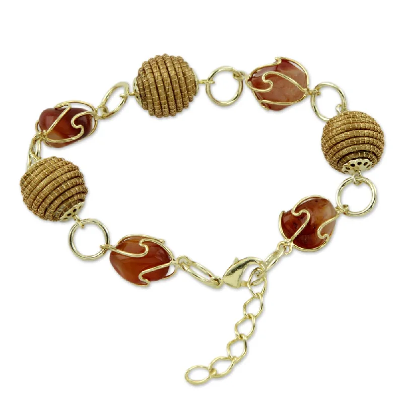 Bar chain bracelets  NOVICA Gold Overlay 'All Aglow' Agate Bracelet (Brazil)