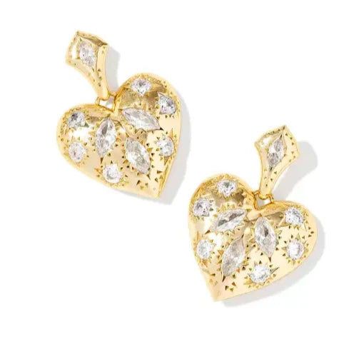 Geometric earringsKendra Scott | Holland Gold Heart Drop Earrings in White Crystal