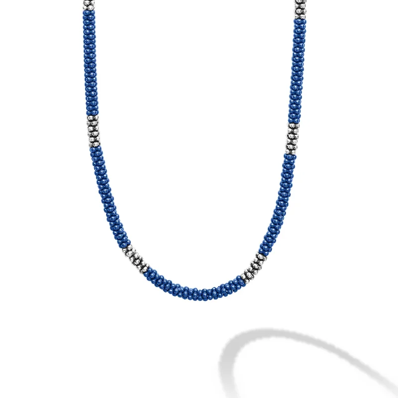 Classic choker necklaces  Lagos Blue Caviar 3mm Ultramarine Silver Station Ceramic Beaded Necklace