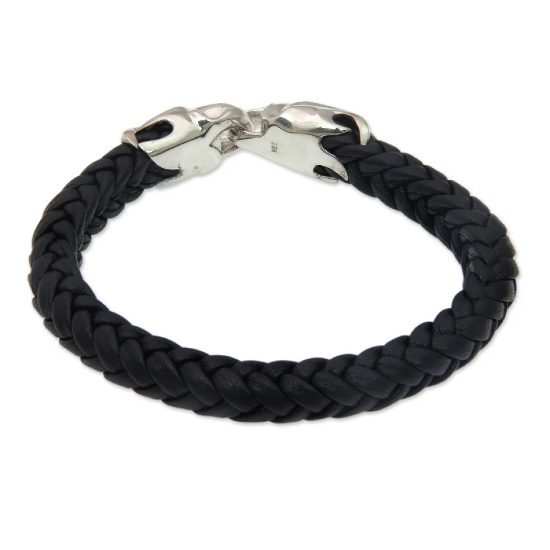 Cross bracelets  Handmade Men's Leather Sterling Silver 'Tribal Strength' Bracelet (Indonesia)