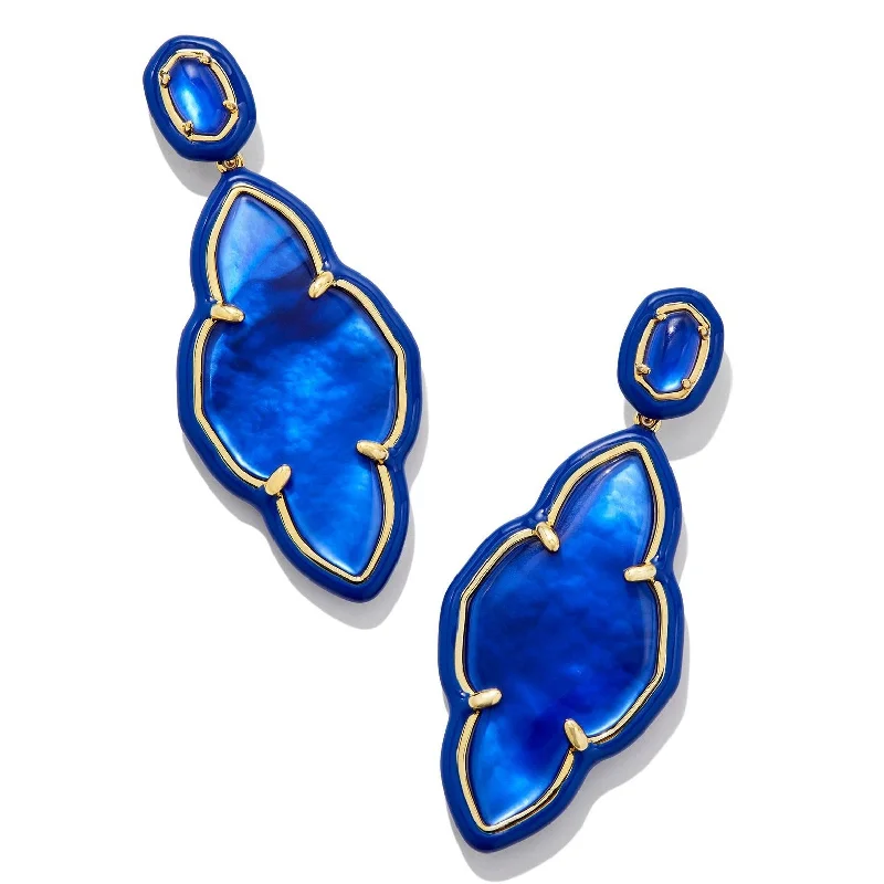 Long drop earringsKendra Scott | Abbie Gold Enamel Frame Statement Earrings in Cobalt Illusion