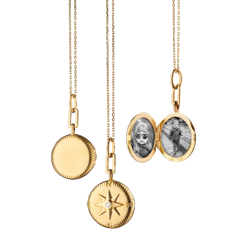 Modern minimalist necklaces  "Adventure" Compass Gold Locket Necklace