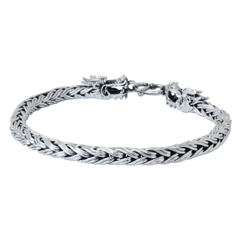 Simple pearl bracelets  Handmade Men's Sterling Silver 'Brave Nagas' Bracelet (Thailand)