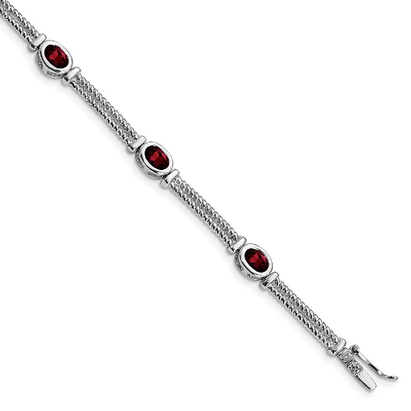 Blue sapphire bracelets  Curata 925 Sterling Silver Polished Box Catch Closure Garnet Bracelet 7 Inch Box Clasp