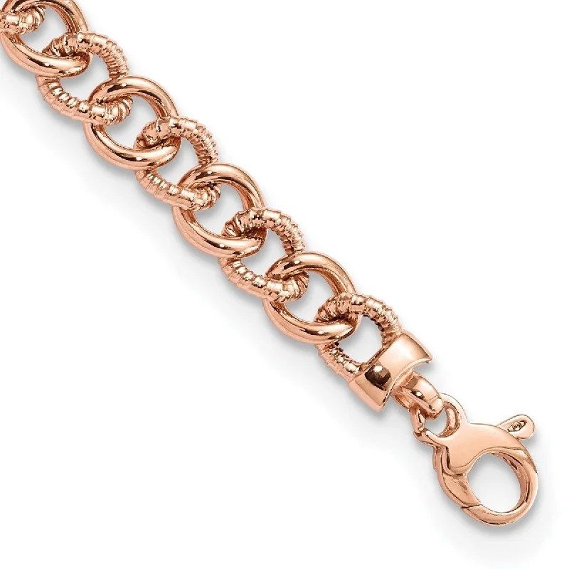 Big statement bracelets  Curata 14k Rose Gold Polished and Textured Fancy Link Bracelet 7.5 Inch