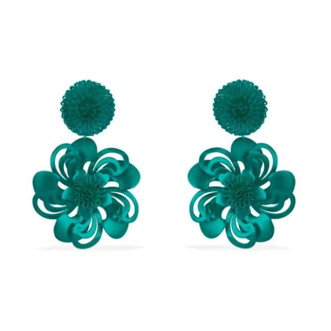 Trendy geometric earringsGreen Pompom Flower Earrings