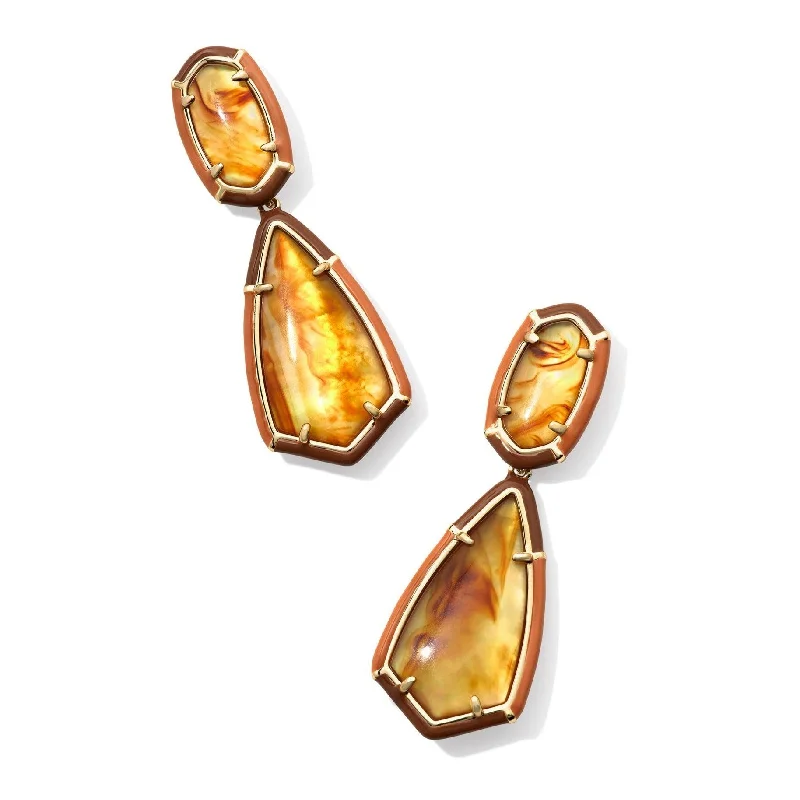 Ear climber earringsKendra Scott | Camry Gold Enamel Frame Statement Earrings in Marbled Amber Illusion