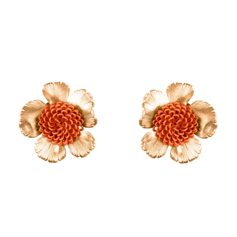 Vintage-inspired earringsOrange Floral Pompom Earrings