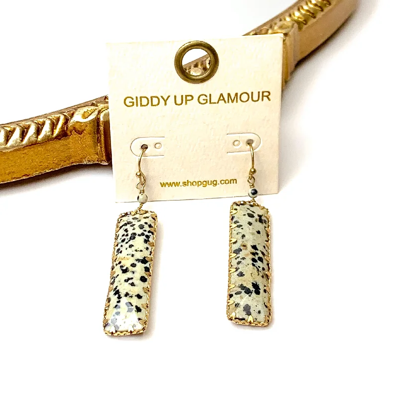 Long drop earringsGold Tone Faux Stone Bar Earrings in Granite