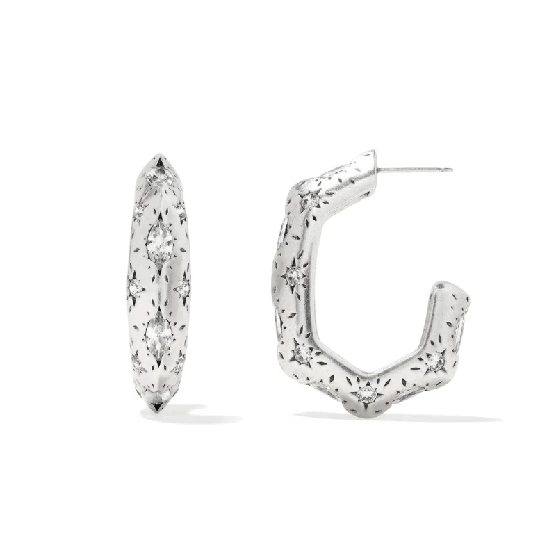 Elegant drop earringsKendra Scott | Holland Hoop Earrings in Vintage Silver White Crystal