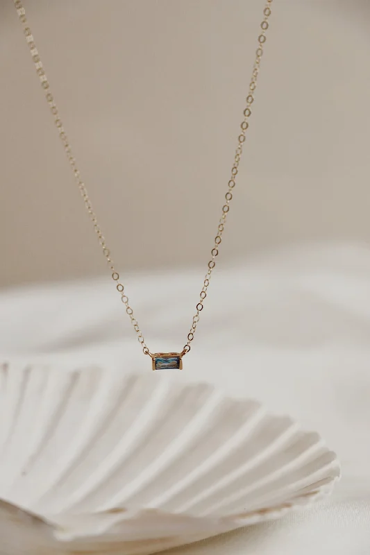 Lightweight necklaces  FLOATING AQUA CZ BAGUETTE NECKLACE