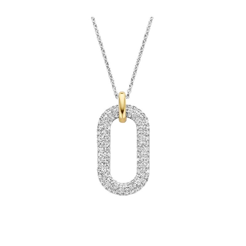 Yellow gold chain necklaces  TI SENTO-Milano Sterling Silver Oval CZ Pendant Necklace