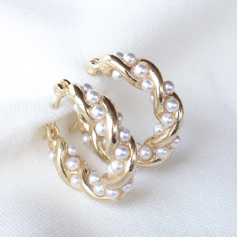 Waterproof earringsKinsey Designs | Audrey Twisted Gold Tone and Pearl Hoop Earrings