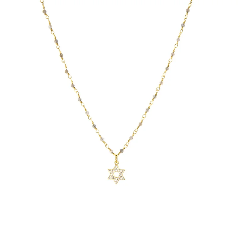 Matching earring and necklace set  natural stone necklace with cz Star of David charm