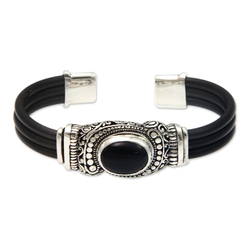 Lightweight bracelets  Handmade Sterling Silver Rubber 'Royal Splendor' Onyx Bracelet (indonesia)