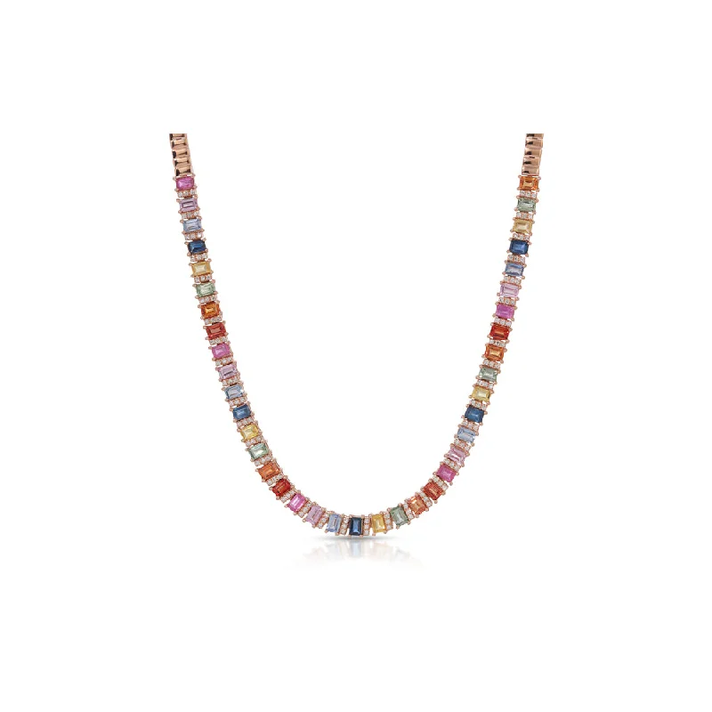 Moon and sun necklaces  14K Rose Gold Multi Color Sapphire and Diamond Necklace