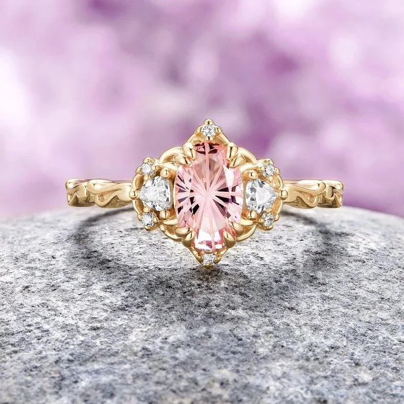 Esme Star Cut Morganite Ring- 14K Solid Yellow Gold