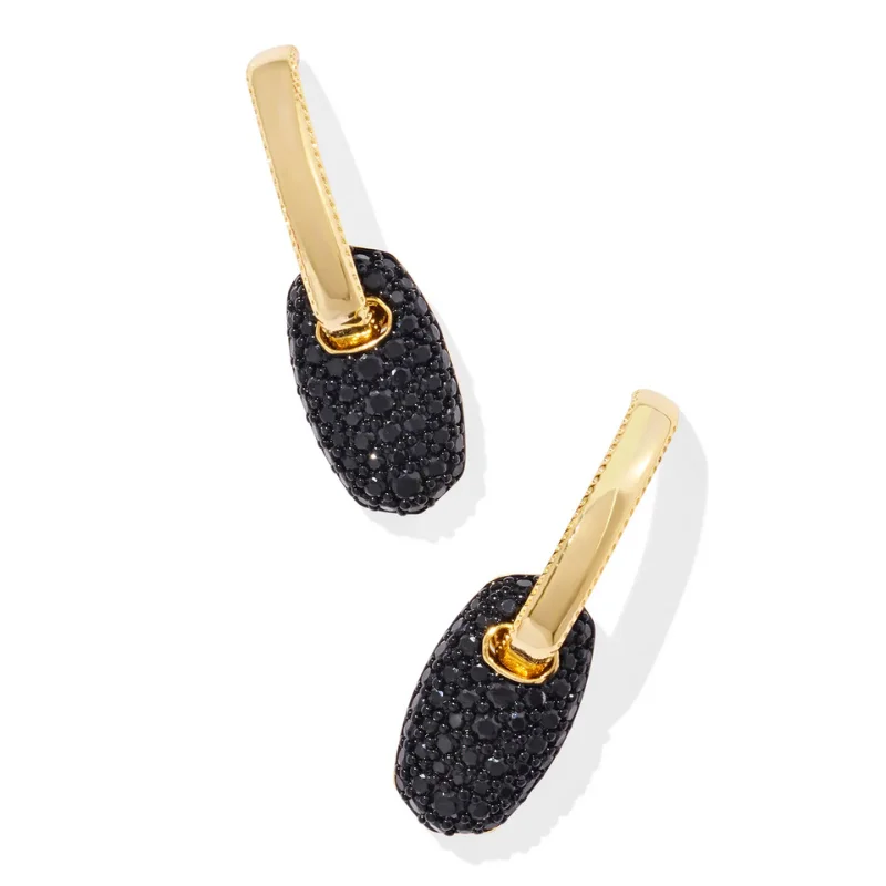 Adjustable earringsKendra Scott | Bailey Pave Gold Huggie Earrings in Black Crystal