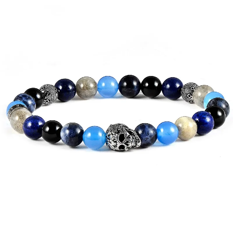 Dainty bracelets for women  Stainless Steel Skull Natural Stone Beaded Stretch Bracelet (8mm)