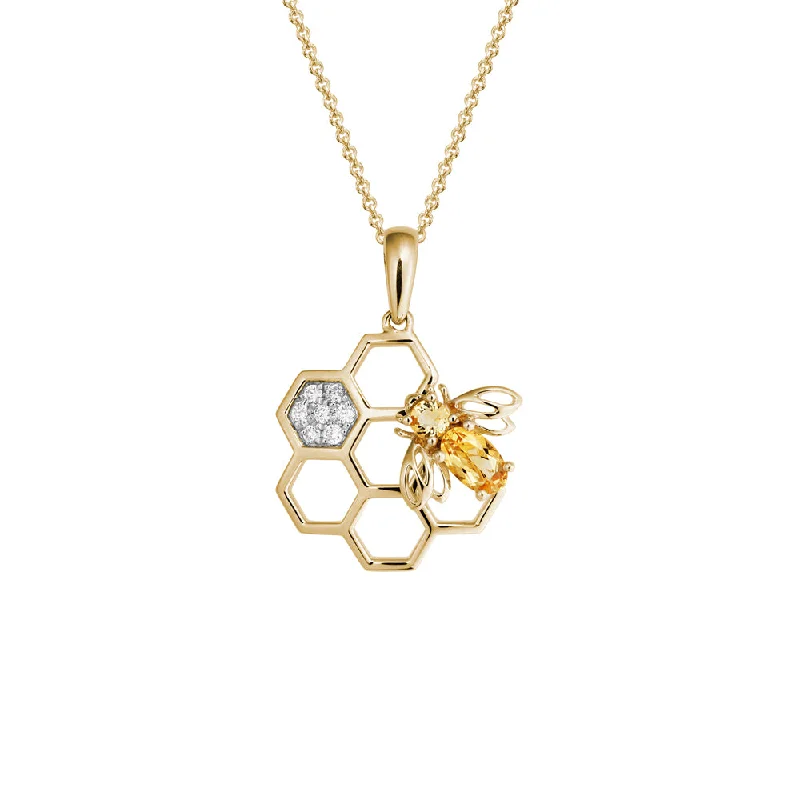 Long chain necklaces  14k Bee & Honeycomb Pendant Necklace