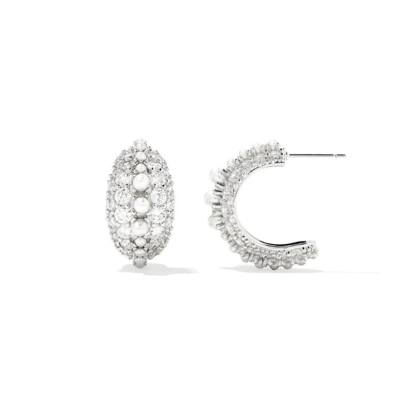 14k gold stud earringsKendra Scott | Krista Silver Hoop Earrings in White Mix