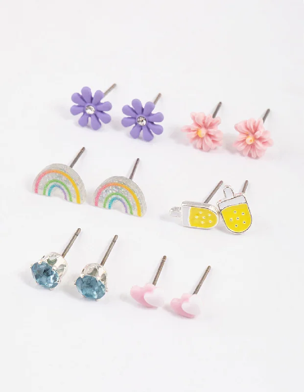 Vintage chandelier earringsKids Silver Rainbow Ice Cream Stud Earrings 6-Pack