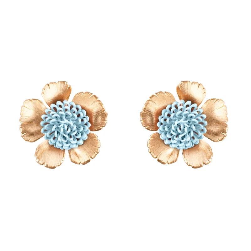 Elegant drop earringsBlue Floral Pompom Earrings