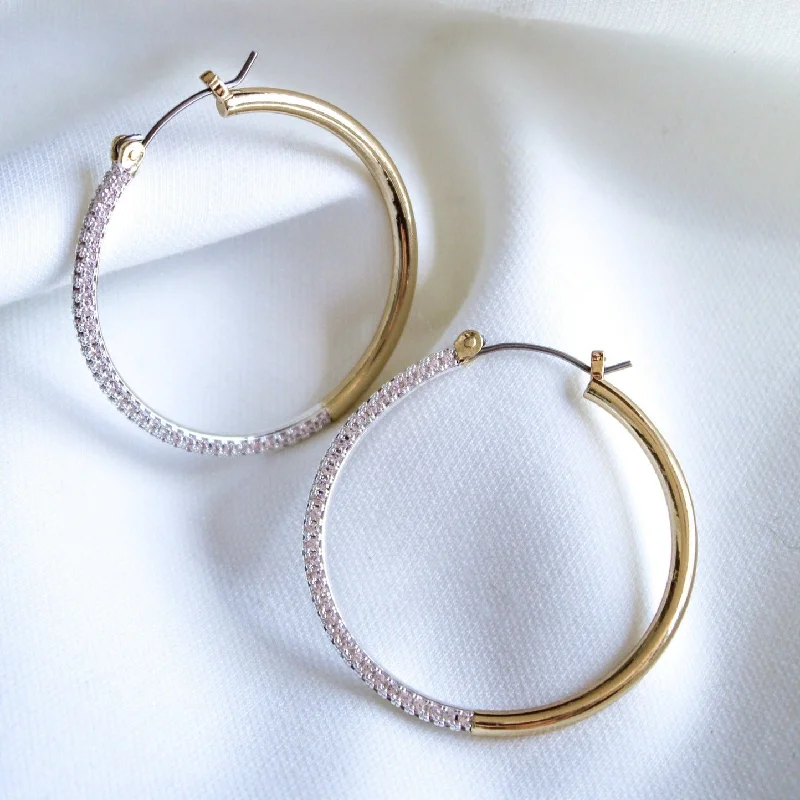 Black and gold earringsKinsey Designs | Law Two Tone Hoop Earrings with CZ Crystal Accents