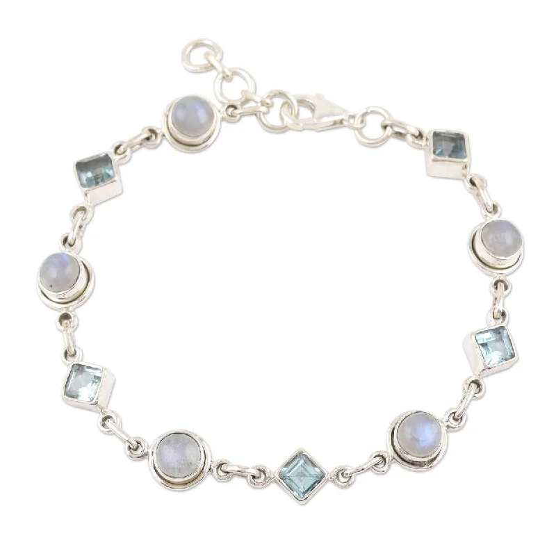 Mix and match bracelets  NOVICA Glowing Geometry, Rainbow moonstone and blue topaz link bracelet