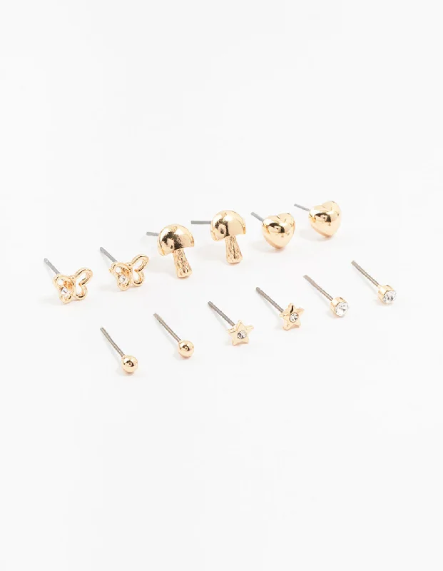 Push back earringsKids Gold Butterfly Stud Earrings 6-Pack