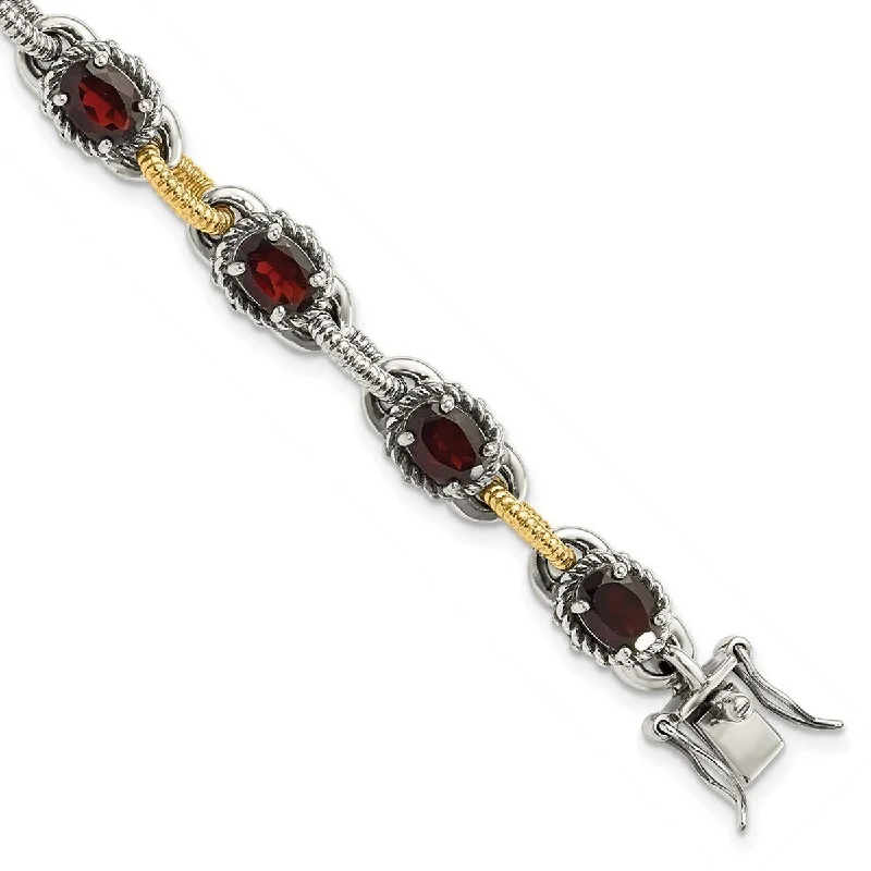 Simple pearl bracelets  Curata 925 Sterling Silver Box Catch Closure With 14k 9.05Garnet 7.75inch Bracelet