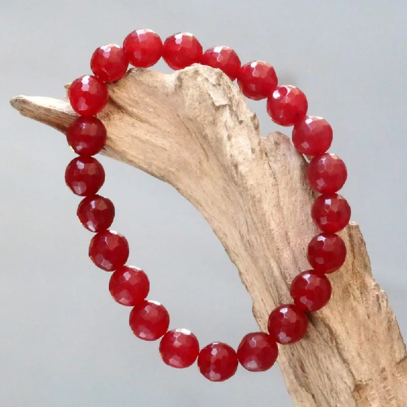 Leaf-shaped bracelets  Handmade Beaded 'Sanur Cherry' Agate Bracelet (Indonesia) - Red