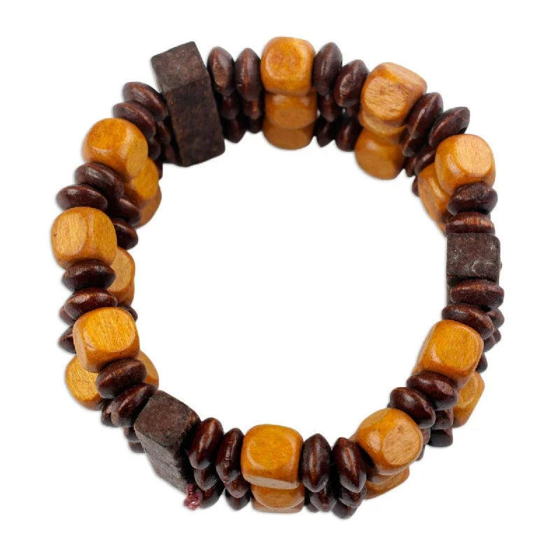 Crystal bead bracelets  NOVICA Forest Beauty, Wood beaded stretch bracelet