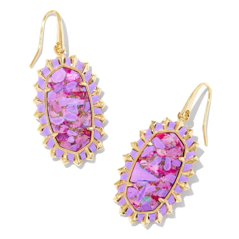 Mixed metal earringsKendra Scott | Dani Gold Color Burst Frame Drop Earrings in Bronze Veined Violet Magnesite