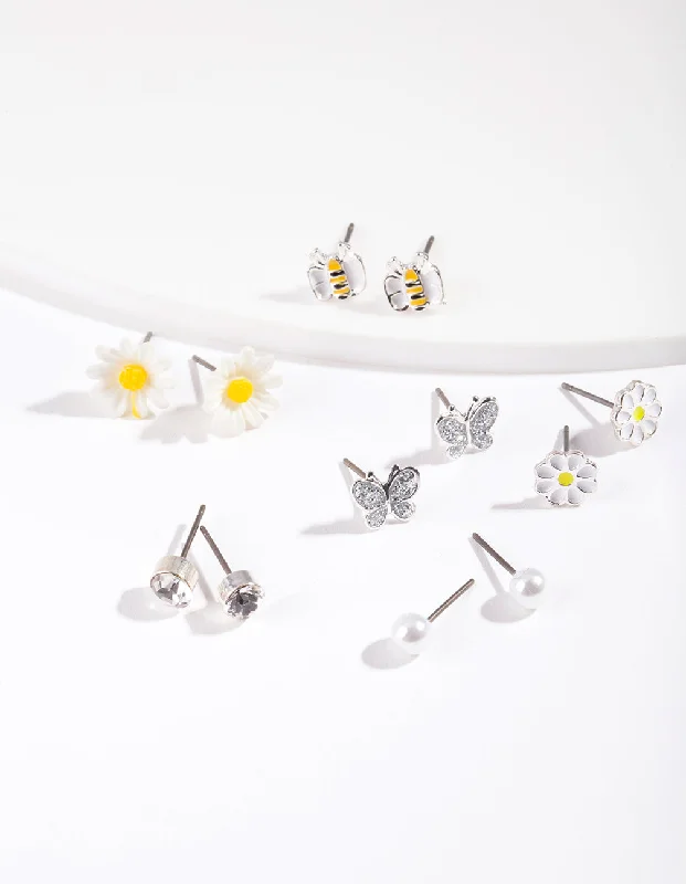 Black earringsKids Silver Daisy Stud Earring 6-Pack