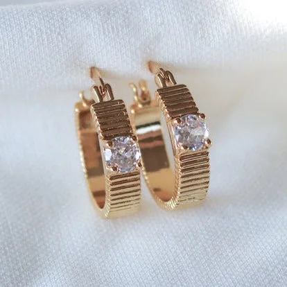 Vintage-inspired earringsKinsey Designs | Quinn Gold Tone Ridged Hoop Earrings with CZ Crystal Accent