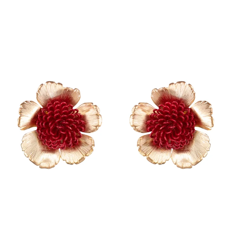 Flower earringsRed Floral Pompom Earrings