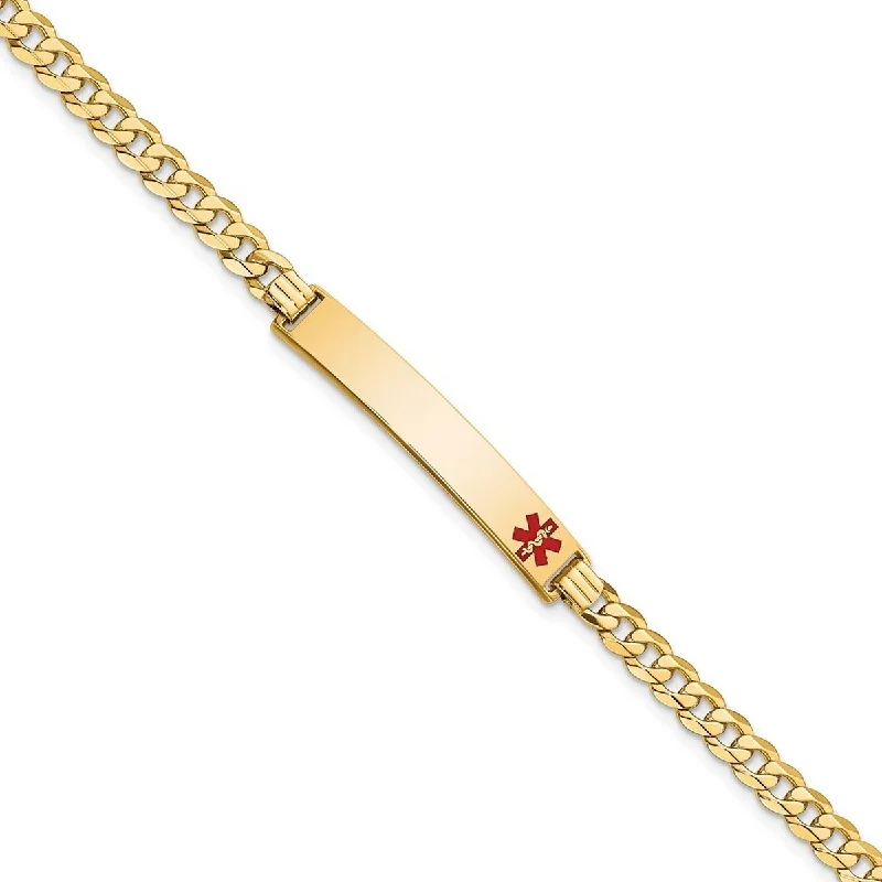 Valentine’s Day gift bracelets  Curata 14k Yellow Gold 9.5mm Engravable Medical Red Enamel Curb ID Bracelet