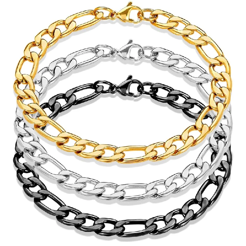 Pearl charm bracelets  Men's Stainless Steel Figaro Chain Bracelet (7.5mm) - 8.25 Inches